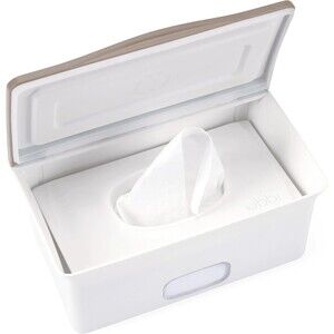 Ubbi Baby Wipes Dispenser Weighted Plate Secure Seal Taupe Nursery NEW